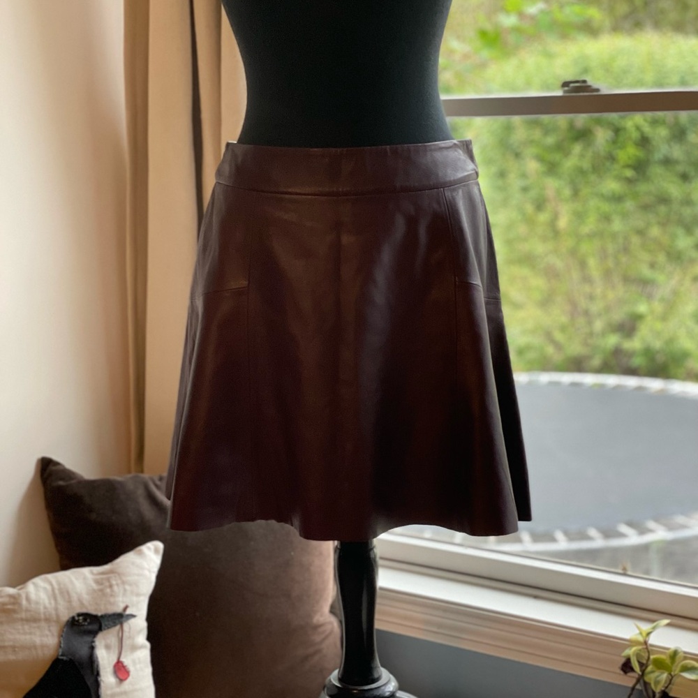 Burgundy Lamb Leather Skater Skirt